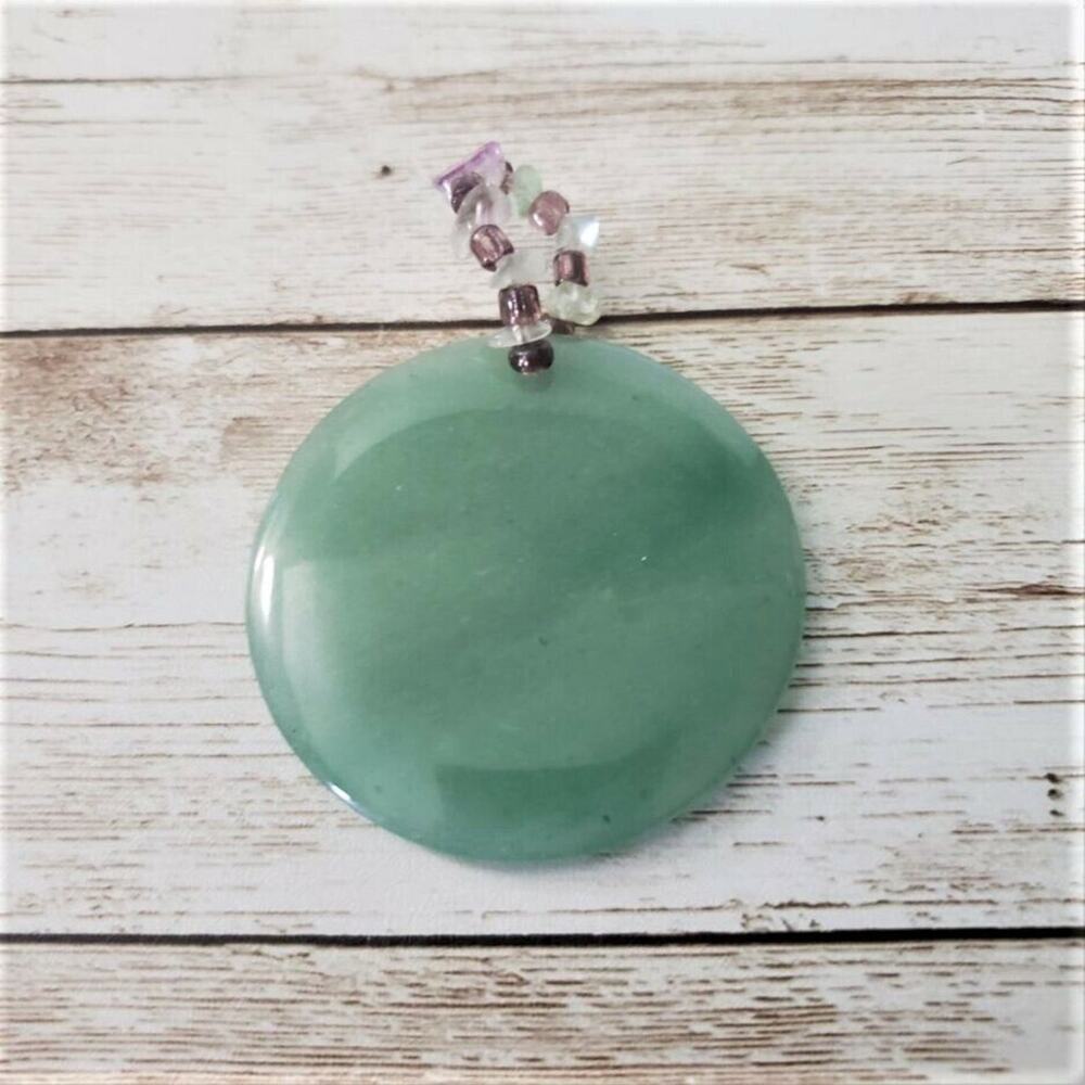 Green Disk Statement Pendant with Beaded Bail Large (No Chain Included)